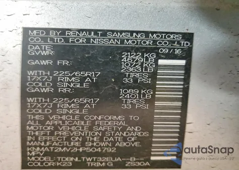 2017 Nissan Rogue S z USA, uszkodzony, nr VIN KNMAT2MV2HP504792